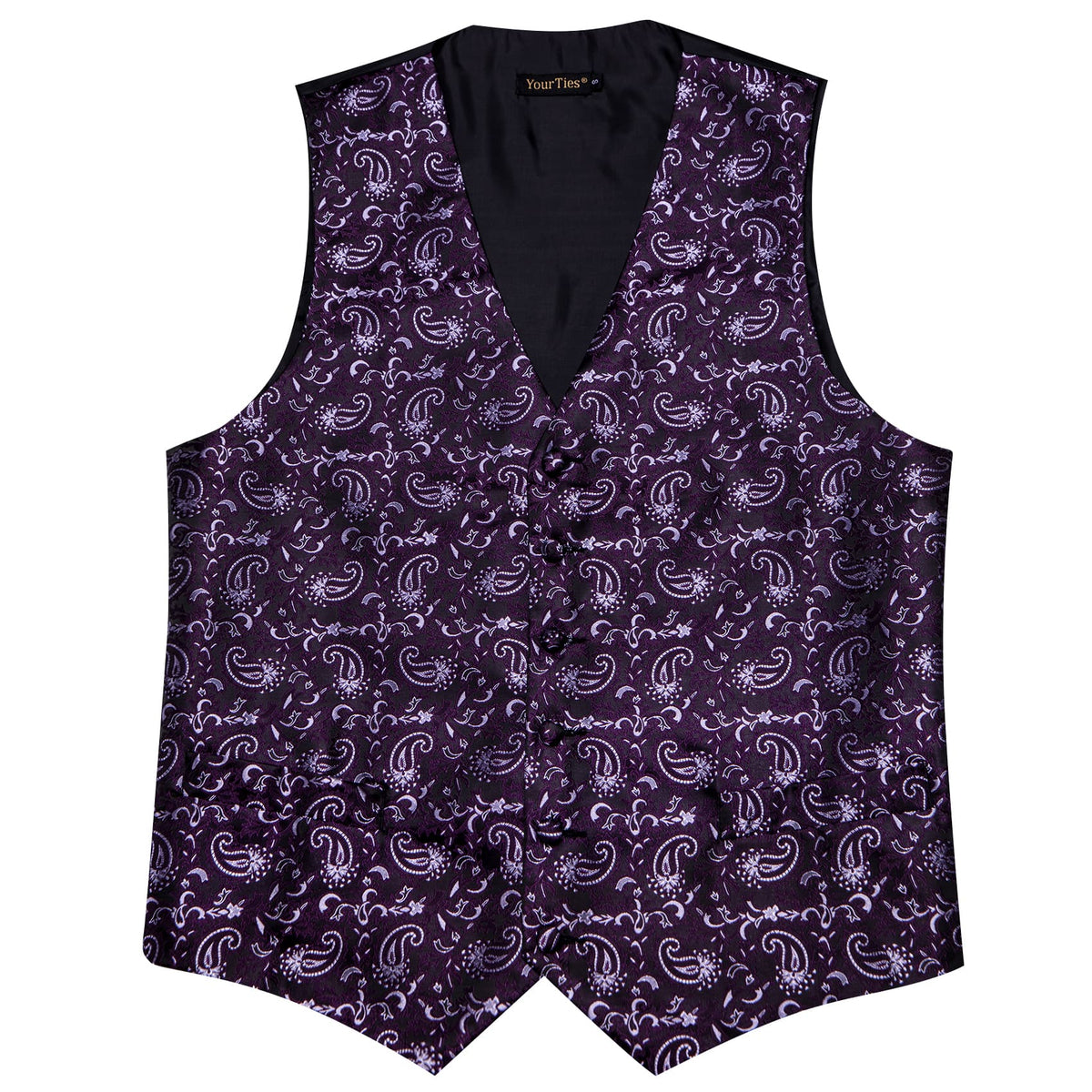 YourTies Dark Purple V-Neck Waistcoat Mens Paisley Vest Necktie Set