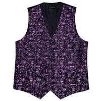 YourTies Dark Purple V-Neck Waistcoat Mens Paisley Vest Necktie Set