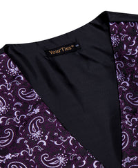 YourTies Dark Purple V-Neck Waistcoat Mens Paisley Vest Necktie Set