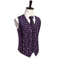 YourTies Dark Purple V-Neck Waistcoat Mens Paisley Vest Necktie Set