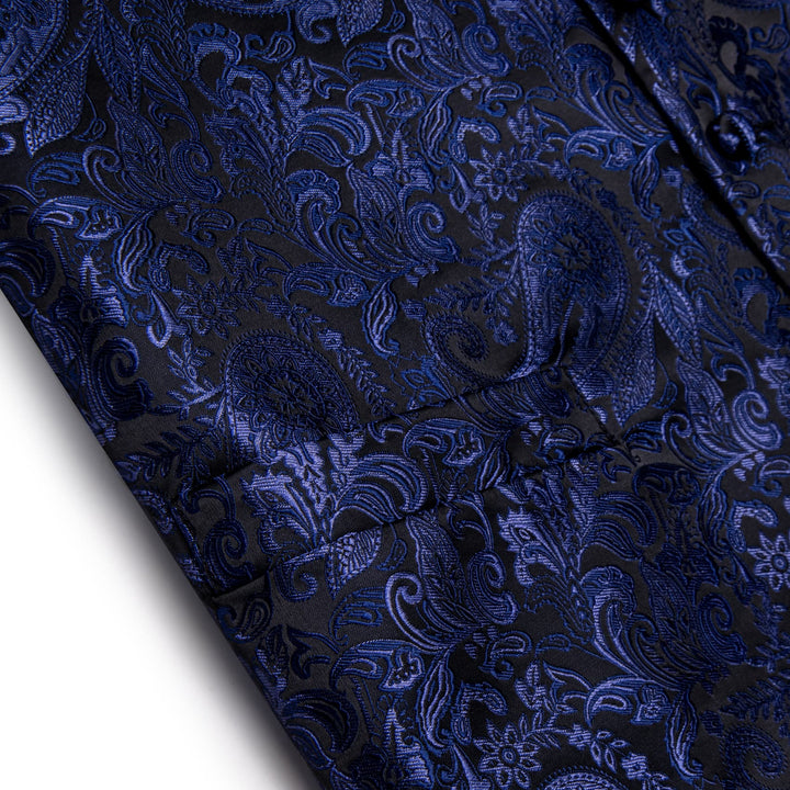 Blue Purple V-Neck Waistcoat Men Silk Paisley Vest Tie Set