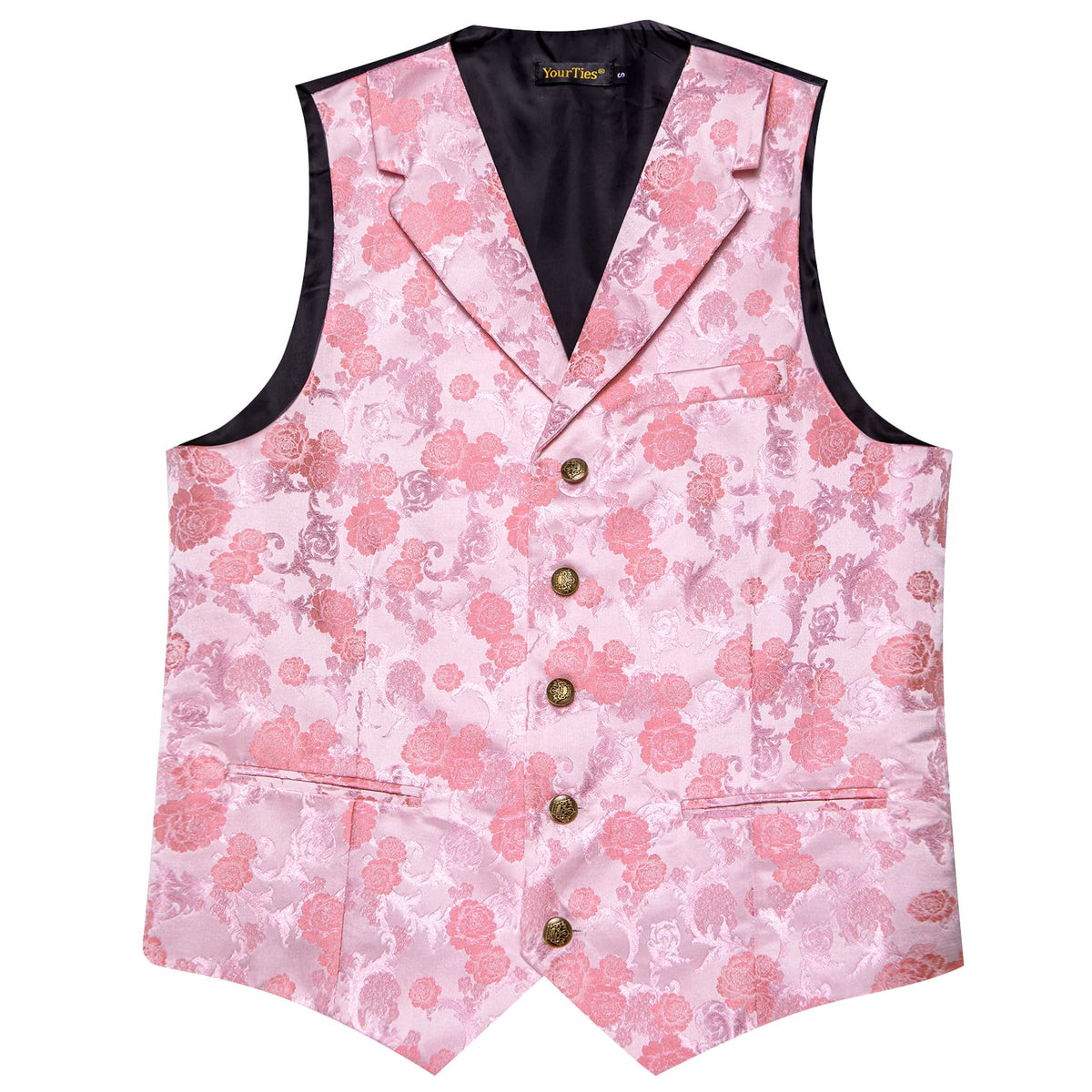 YourTies Light Pink V-Neck Waistcoat Men Silk Floral Vest Necktie Set