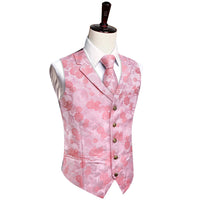 YourTies Light Pink V-Neck Waistcoat Men Silk Floral Vest Necktie Set