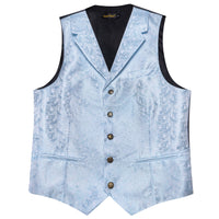 YourTies Light Blue V-Neck Waistcoat Men Silk Paisley Vest Necktie Set