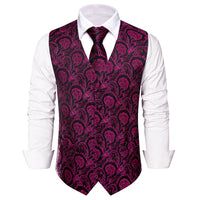 YourTies Tyrian Purple Floral Silk Men's Vest Necktie Hanky Cufflinks Set