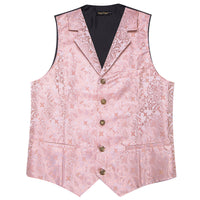 YourTies Baby Pink Paisley Silk Notched Lapel Waistcoat Necktie Set for Men