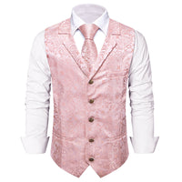 YourTies Baby Pink Paisley Silk Notched Lapel Waistcoat Necktie Set for Men