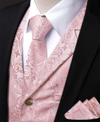 YourTies Baby Pink Paisley Silk Notched Lapel Waistcoat Necktie Set for Men