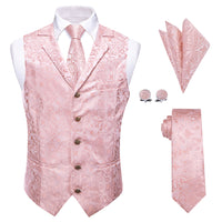 YourTies Baby Pink Paisley Silk Notched Lapel Waistcoat Necktie Set for Men