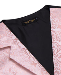 YourTies Baby Pink Paisley Silk Notched Lapel Waistcoat Necktie Set for Men