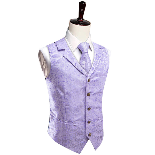 YourTies Light Purple Paisley Silk Men Suit Vest Necktie Hanky Cufflinks Set