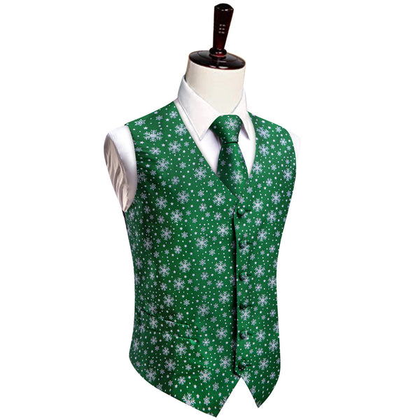 YourTies Green White Snow Christmas Vest Necktie Set for Men