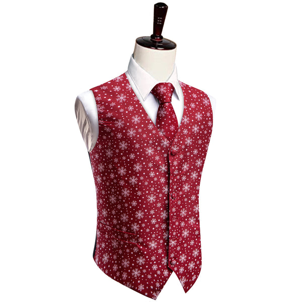 YourTies Red White Snow Christmas Vest Necktie Set for Men