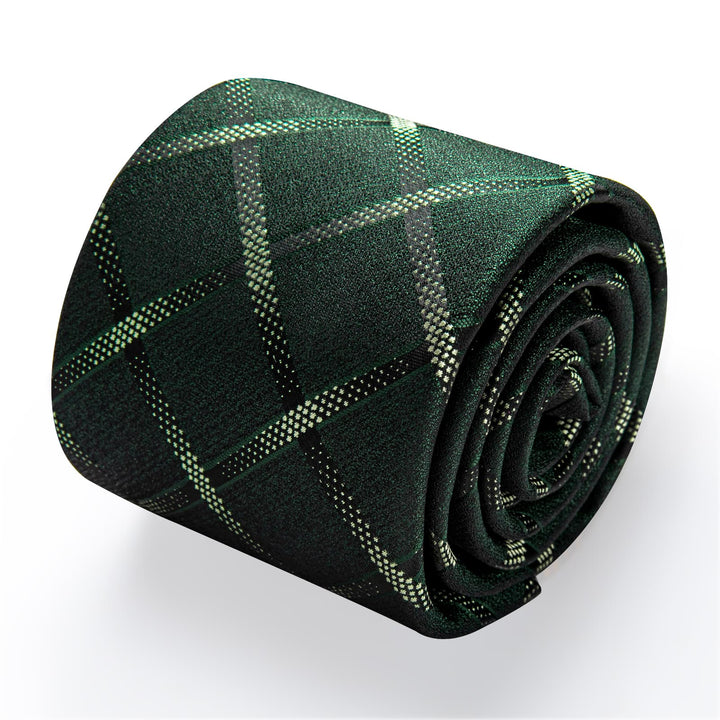 YourTies Green Tie Grey Jacquard Plaid Necktie Set for Men