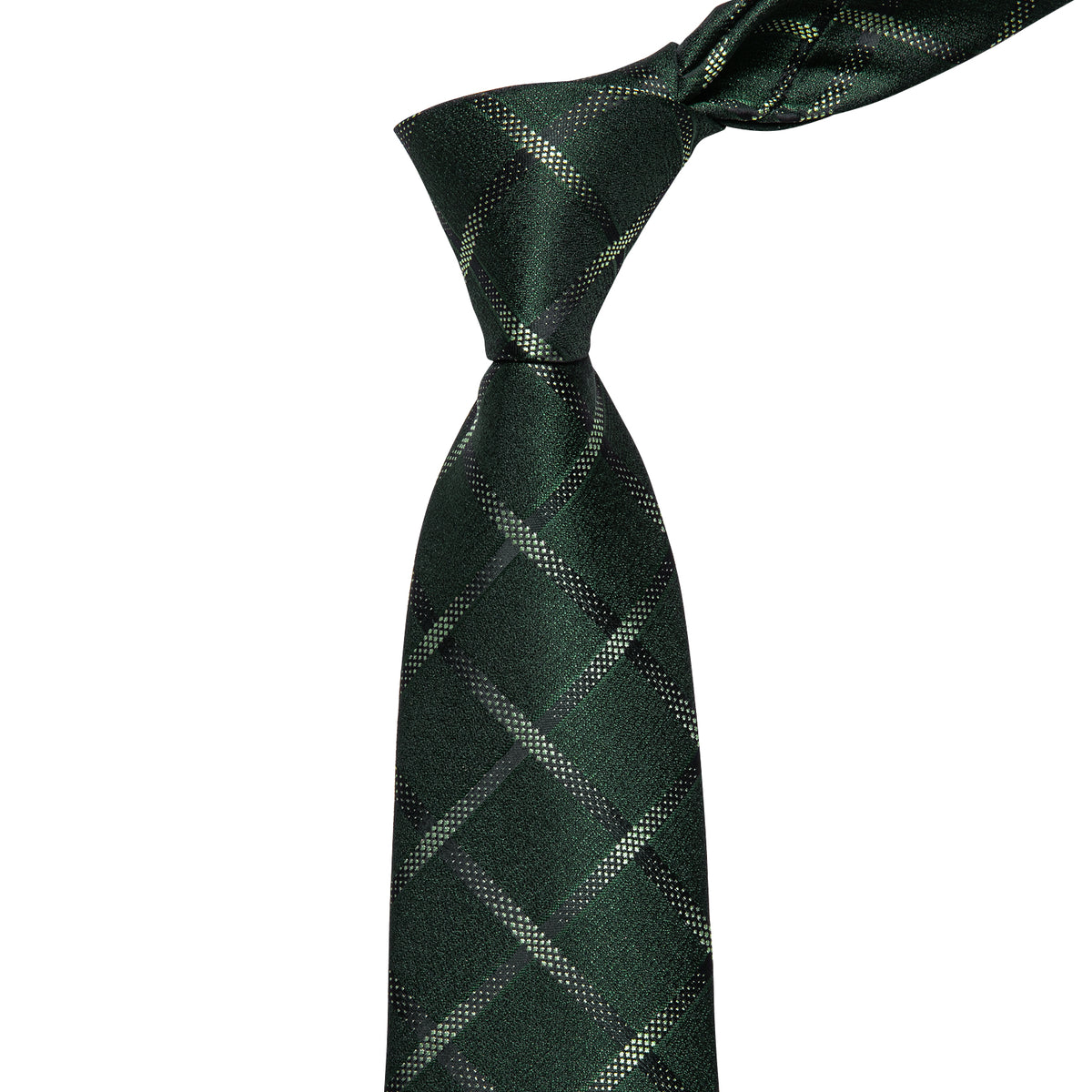 Dark Green Tie Plaid Men's Necktie Pocket Square Cufflinks Set