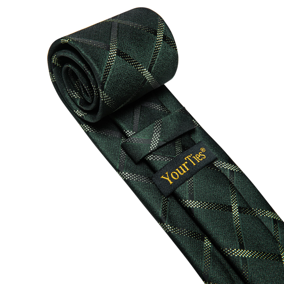 Dark Green Tie Plaid Men's Necktie Pocket Square Cufflinks Set