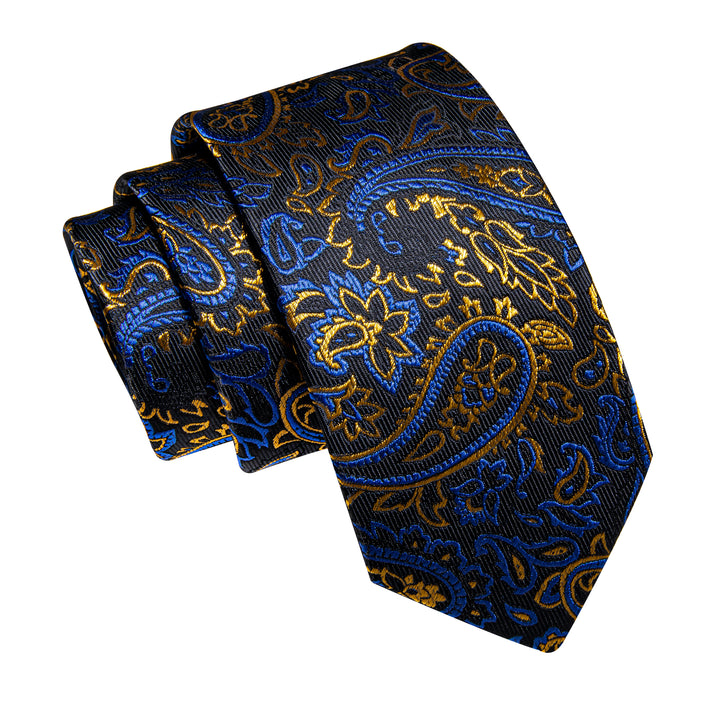 YourTies Blue Golden Black Paisley Men's Tie Hanky Cufflinks Set