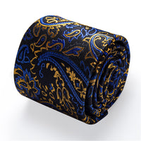  Mens Tie Black Blue Gold Jacquard Floral Necktie Set for Men