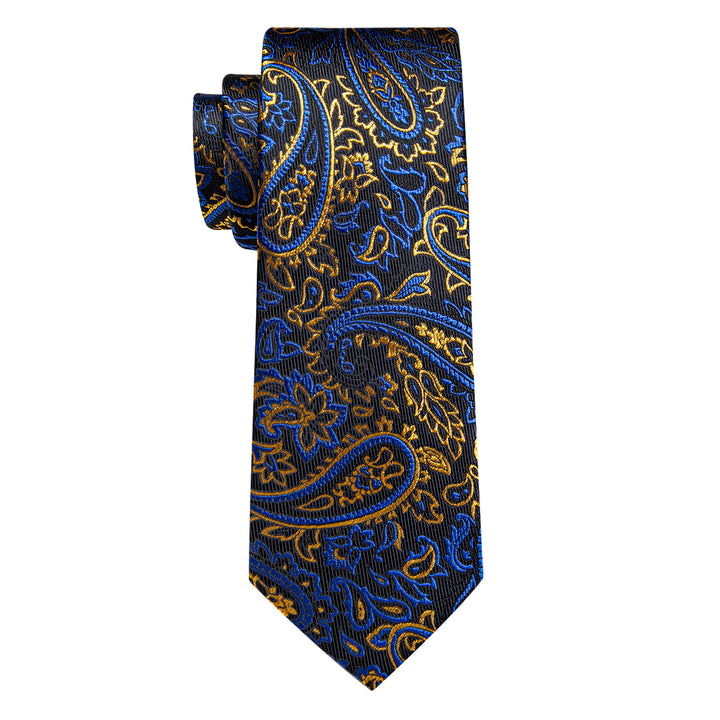 YourTies Blue Golden Black Paisley Men's Tie Hanky Cufflinks Set