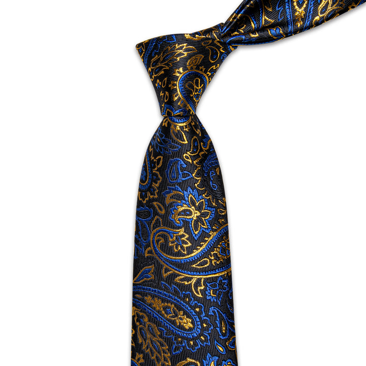 YourTies Blue Golden Black Paisley Men's Tie Hanky Cufflinks Set