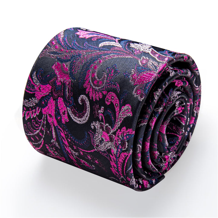  Mens Tie Hot Pink Blue Jacquard Floral Necktie Set for Men