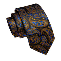 YourTies Golden Blue Black Paisley Men's Necktie Pocket Square Cufflinks Set
