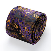  Purple Tie Black Gold Paisley Jacquard Necktie for Suit Casual