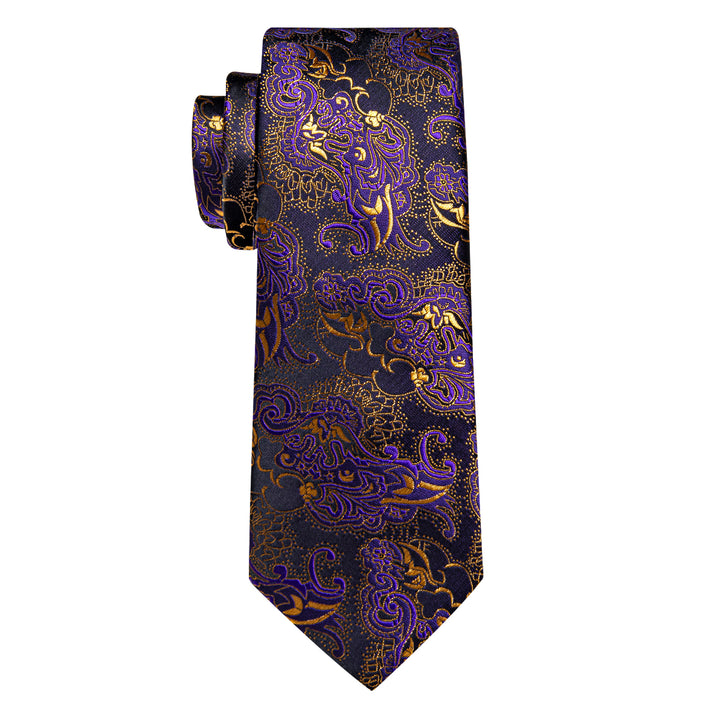 Purple Gold Black Novelty Men's Necktie Hanky Cufflinks Set