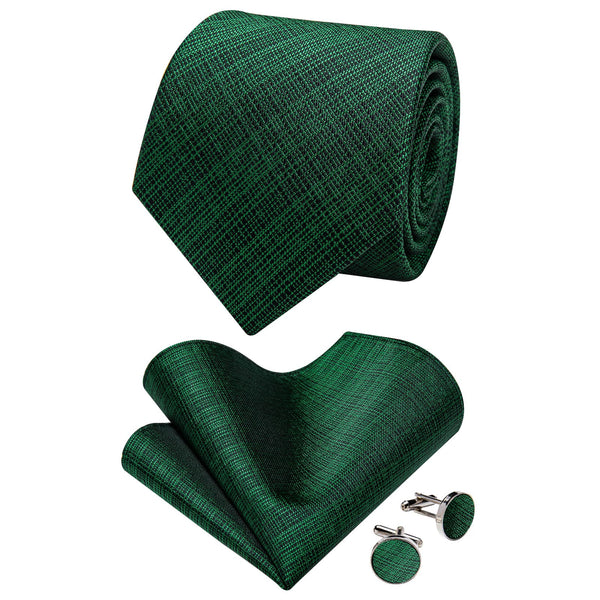 Green Tie Emerald Green Lines Jacquard Plaid Men's NeckTie Set