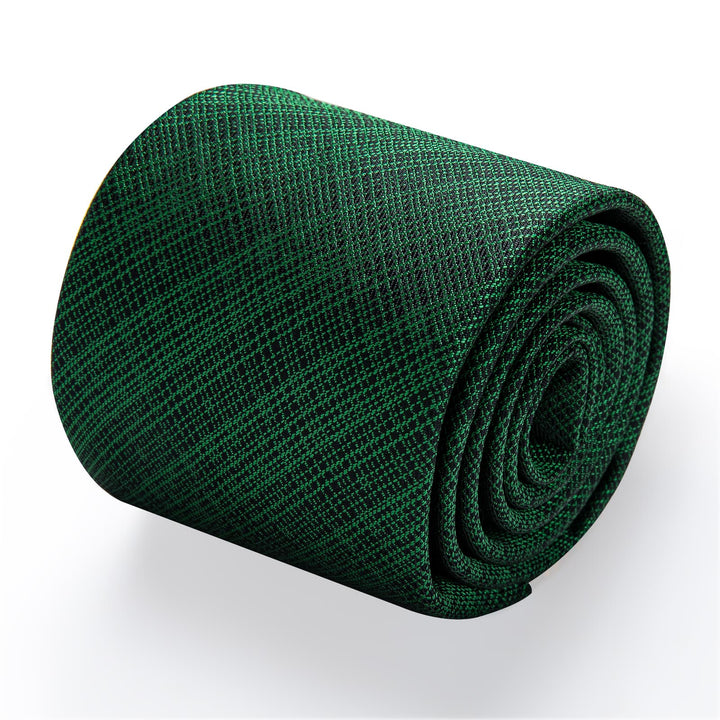 Green Tie Emerald Green Lines Jacquard Plaid Men's NeckTie Set