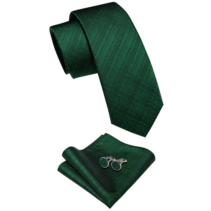 Dark Green Black Striped Men's Necktie Pocket Square Cufflinks Set