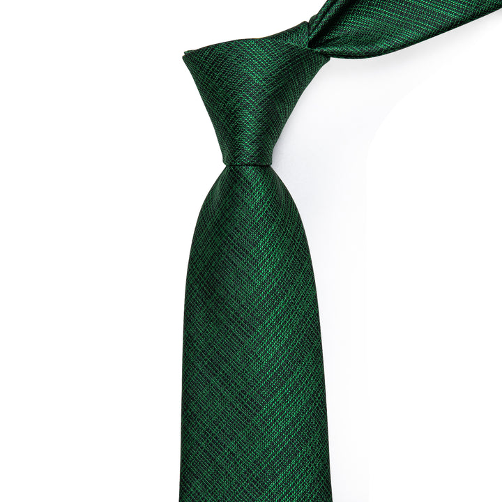 Dark Green Black Striped Men's Necktie Pocket Square Cufflinks Set