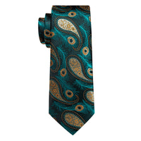 YourTies Blue Green Yellow Paisley Feather Men's Necktie Pocket Square Cufflinks Set