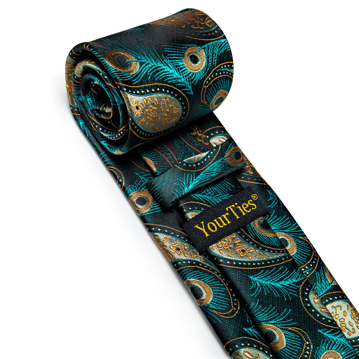 YourTies Blue Green Yellow Paisley Feather Men's Necktie Pocket Square Cufflinks Set