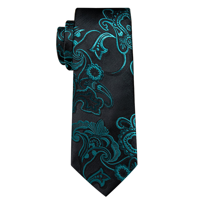 YourTies Blue Green Floral Men's Necktie Pocket Square Cufflinks Set