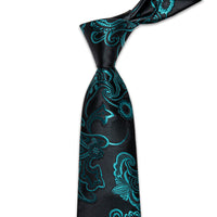 Blue Green Floral Men's Necktie Pocket Square Cufflinks Set