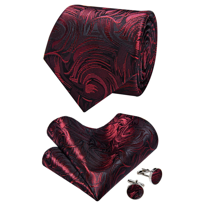  Red Tie for Men Black Burgundy Jacquard Formal Necktie Set