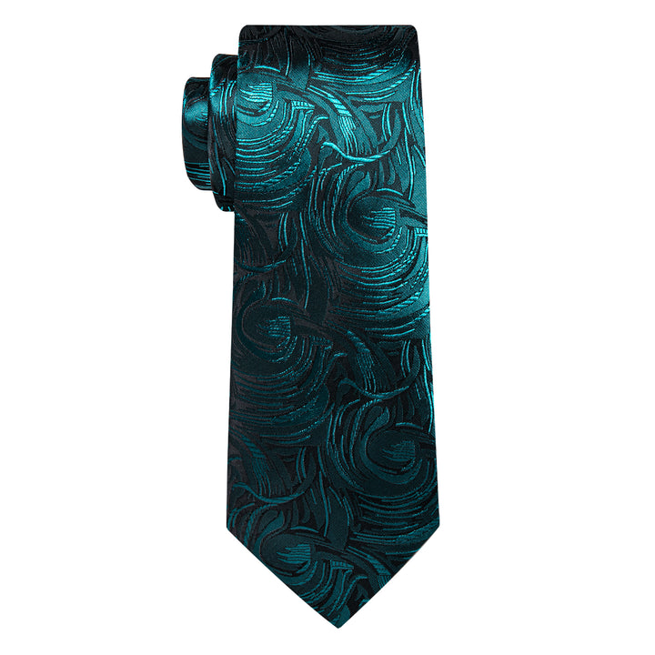 Blue Green Novelty Men's Necktie Pocket Square Cufflinks Set