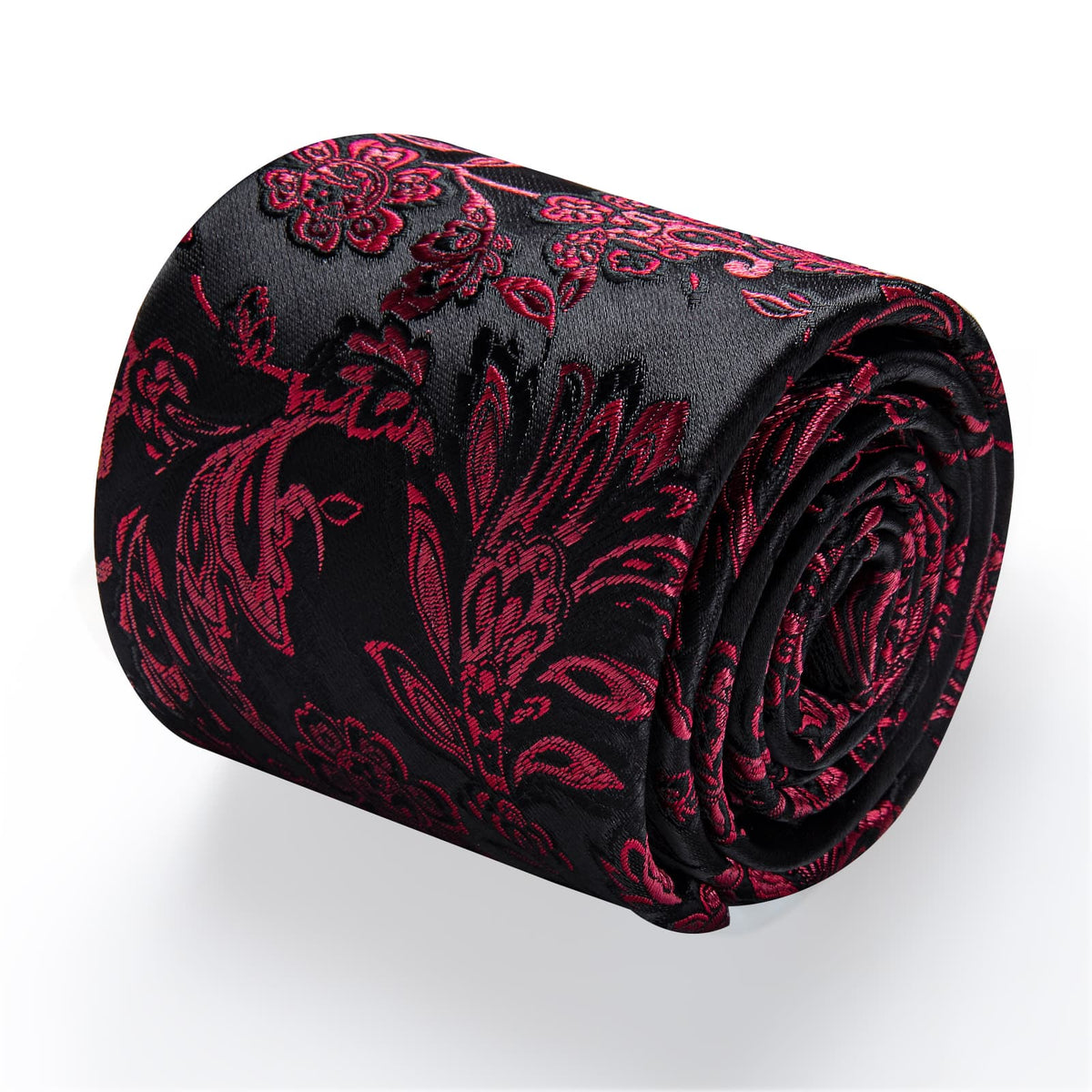  Men's Red Floral Tie Black Red Jacquard Wedding Tie Set