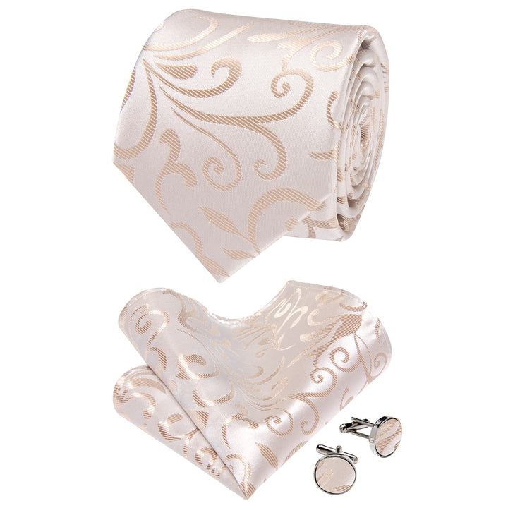  Champagne Tie Beige Floral Wedding Tie Set with Flower Brooch