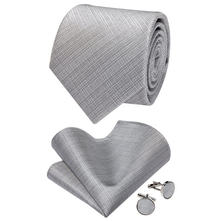 Cloud Grey Tie Dark Gray Lines Wedding Plaid Necktie Set