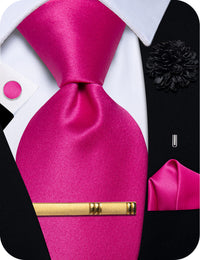 YourTies Pink Tie Hot Pink Solid Men's Wedding Necktie Set