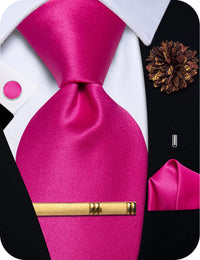 YourTies Pink Tie Hot Pink Solid Men's Wedding Necktie Set