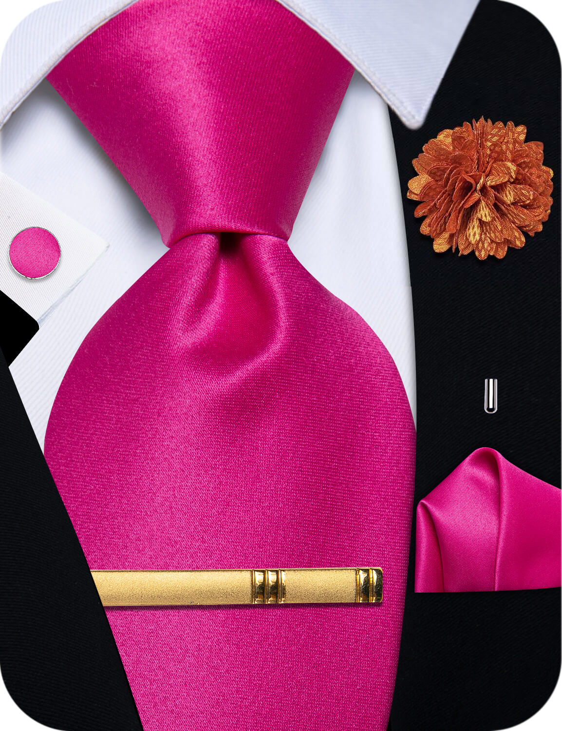 YourTies Pink Tie Hot Pink Solid Men's Wedding Necktie Set