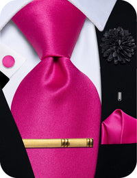 YourTies Pink Tie Hot Pink Solid Men's Wedding Necktie Set