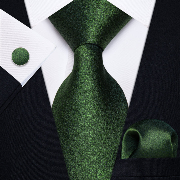  Shining Grass Green Solid Men's Necktie Hanky Cufflinks Set