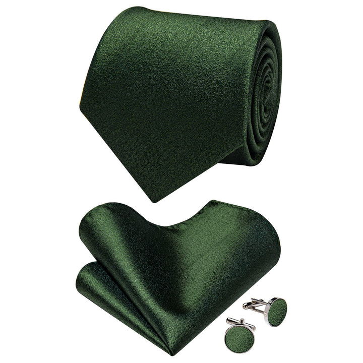 Green Tie OliveDrab Solid Men's Wedding Necktie Set