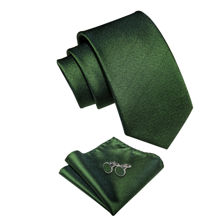  Shining Grass Green Solid Men's Necktie Hanky Cufflinks Set