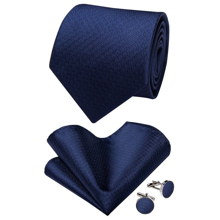 Blue Tie Midnight Blue Geometric Jacquard Necktie Set for Men