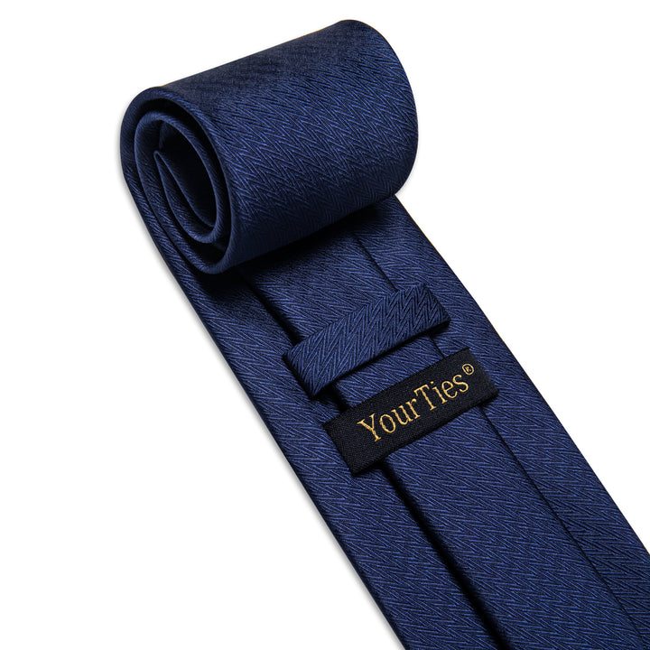 YourTies Navy Blue Woven Men's Necktie Pocket Square Cufflinks Set